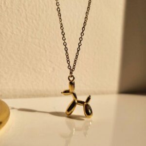 Puppy Pop balloon dog necklace in gold tone